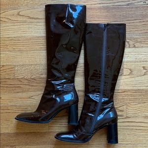 Charles Jourdan Knee High Patent Leather Boots